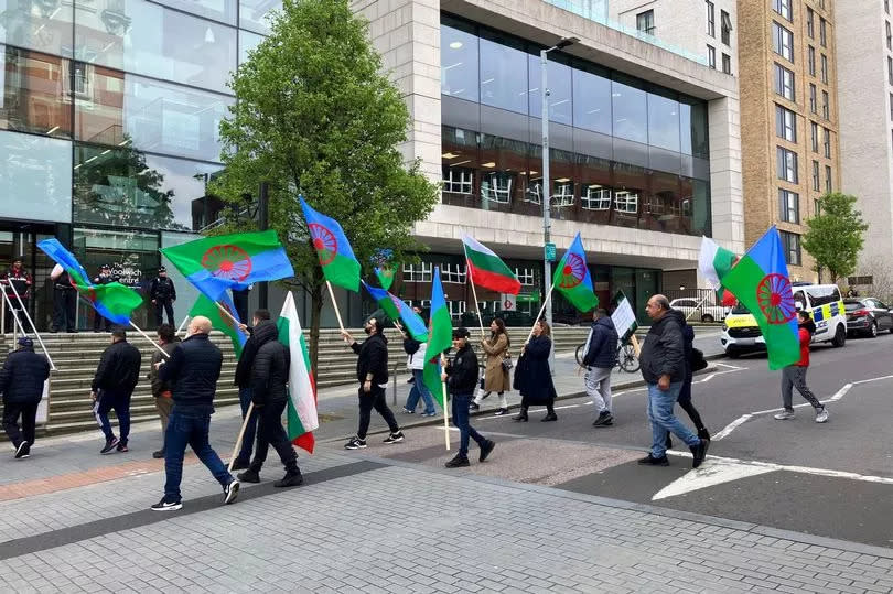 Roma community protest, Woolwich Centre, Woolwich, Greenwich, London, UK