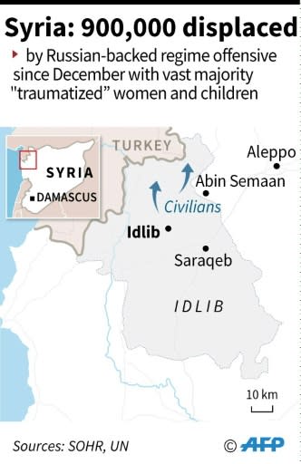 Fighting in northwest Syria since December has forced some 900,000 people to flee their homes and shelters amid bitter cold