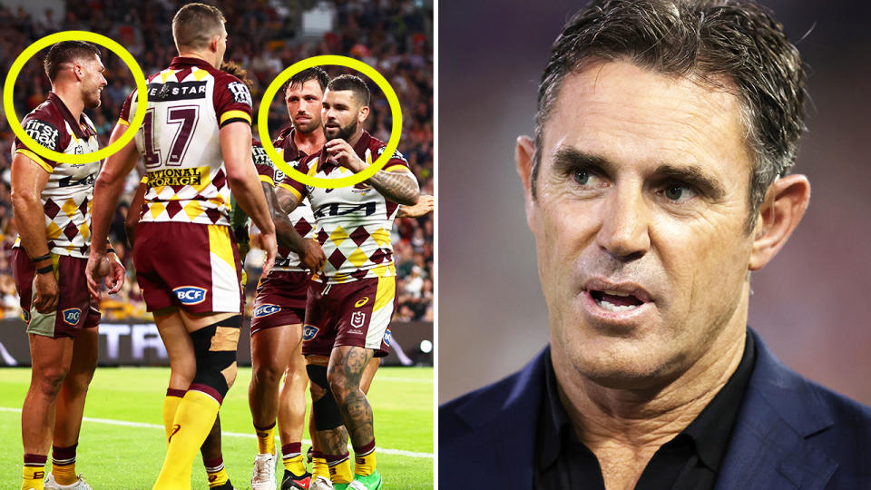 Brad Fittler, pictured here alongside Brisbane Broncos players.