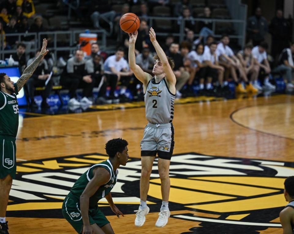 Northern Kentucky's Sam Vinson shoots a 3-pointer against Green Bay on Thursday, Jan. 26 at Truist Arena.