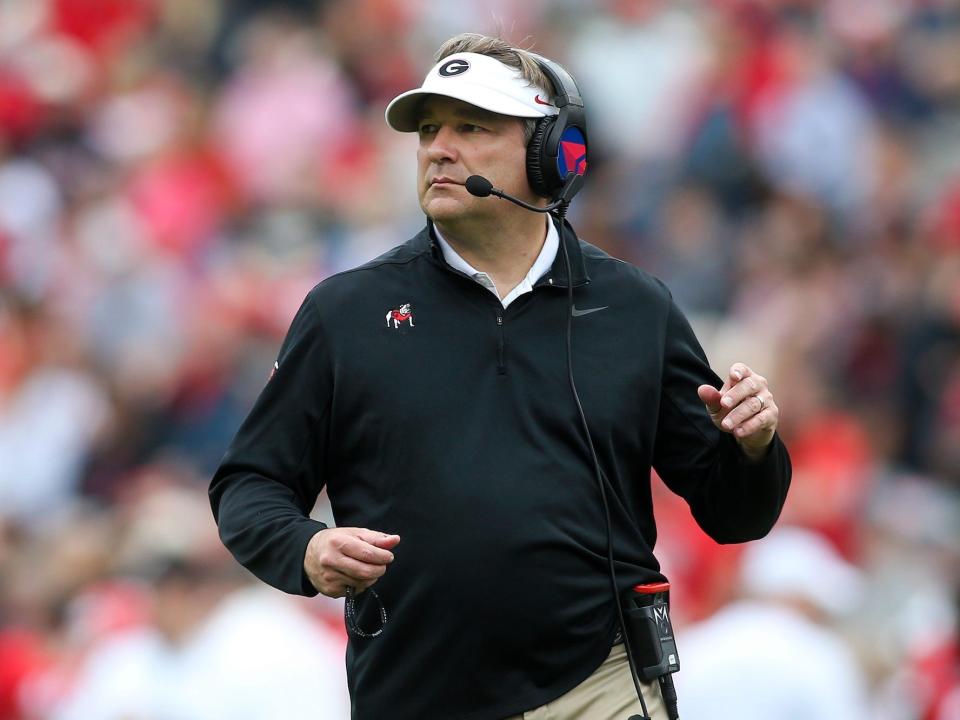 Kirby Smart looks on during a game.