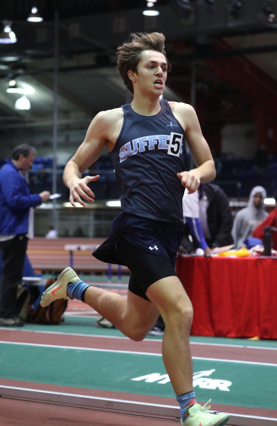 Suffern's Cooper Mitchell won the 600-meter run at the Rockland County indoor track and field championships at the Armory Jan. 27, 2023.