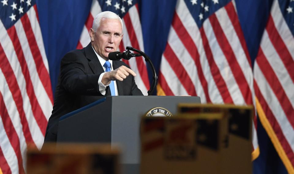 Vice President Mike Pence speaks on the first day of the Republican National Convention at the Charlotte Convention Center on August 24, 2020 in Charlotte, North Carolina. (David T. Foster III-Pool/Getty Images)