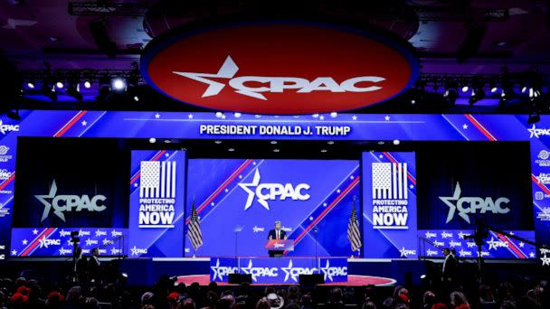 PHOTO: Former U.S. President Donald Trump addresses the annual Conservative Political Action Conference (CPAC) at Gaylord National Resort & Convention Center on March 4, 2023 in National Harbor, Maryland. (Anna Moneymaker/Getty Images)