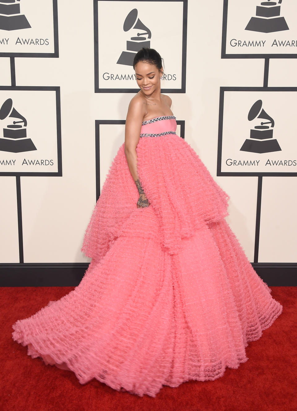 Wearing Giambattista Valli to the Grammy Awards in February 2015