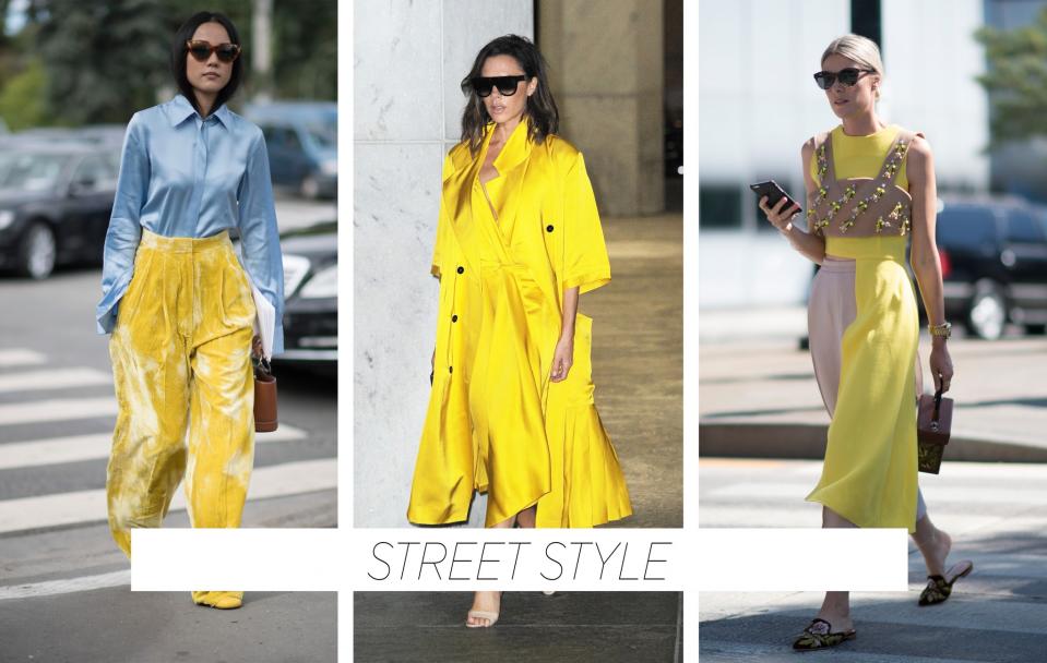 <p>It’s not just Victoria Beckham who’s stepped out in yellow lately: the cherry hue was seen on numerous fashion buys, editors and bloggers at the SS17 Fashion Week shows. </p>