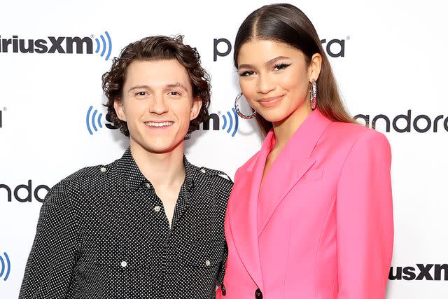 <p>Cindy Ord/Getty Images</p> Tom Holland and Zendaya attend SiriusXM's Town Hall with the cast of 'Spider-Man: No Way Home' on December 10, 2021 i