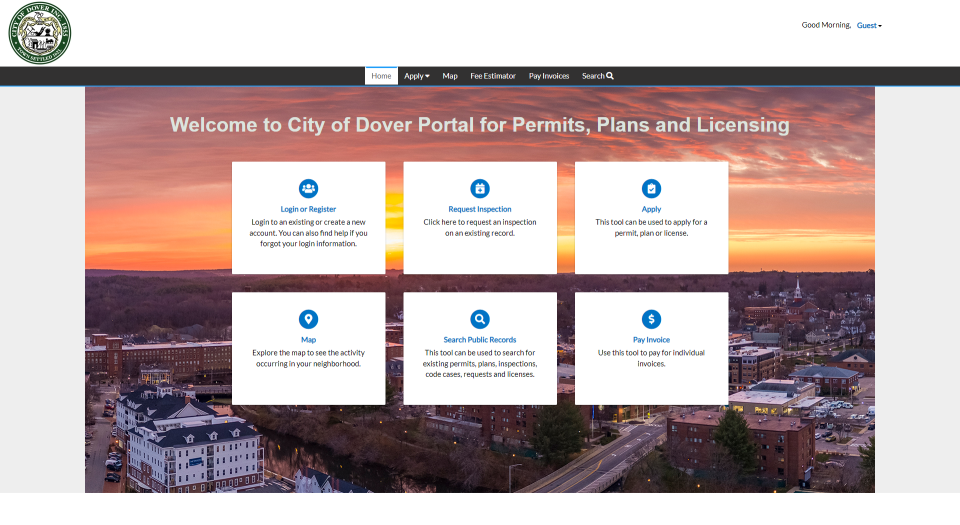 Screenshot of City of Dover Online Permits, Plans and Licenses Portal