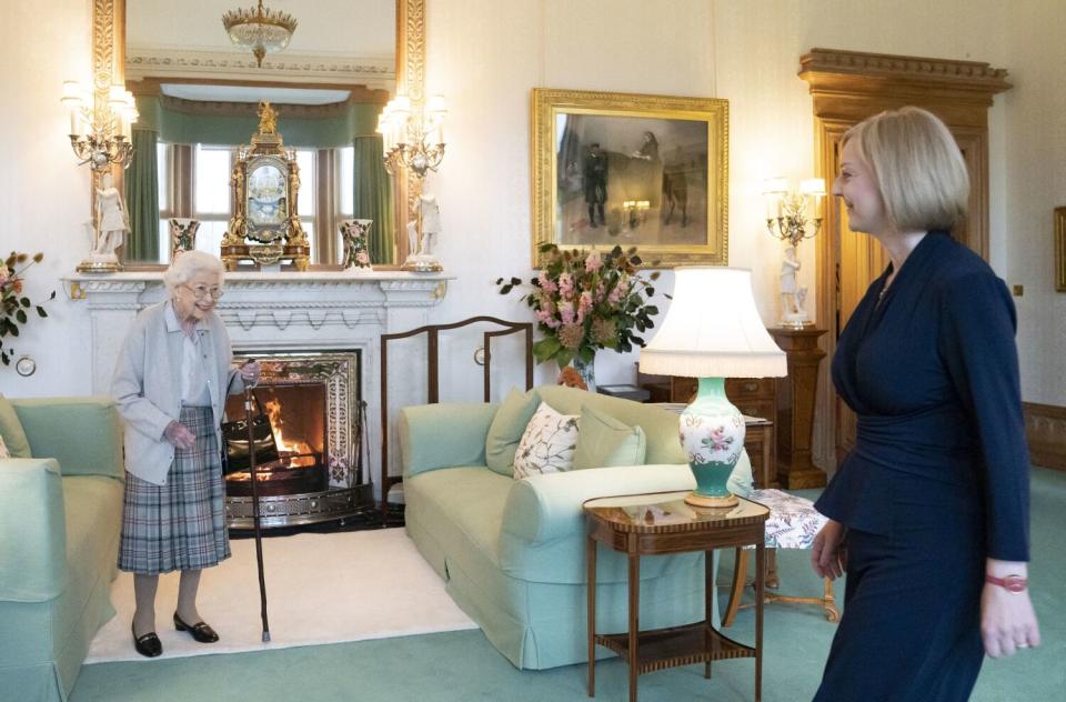 Britain's Queen Elizabeth II and new Conservative Party leader and Britain's Prime Minister-elect Liz Truss