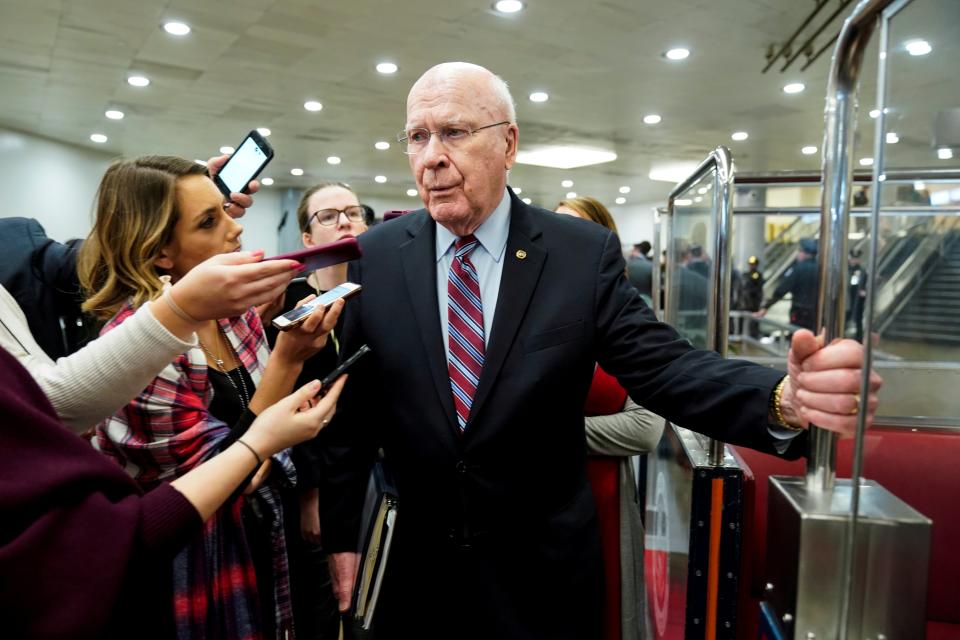 FILE PHOTO: Senator Patrick Leahy (D-VT) speaks to reporters on Capitol Hill in Washington, U.S., January 22, 2020. REUTERS/Joshua Roberts/File Photo (REUTERS)