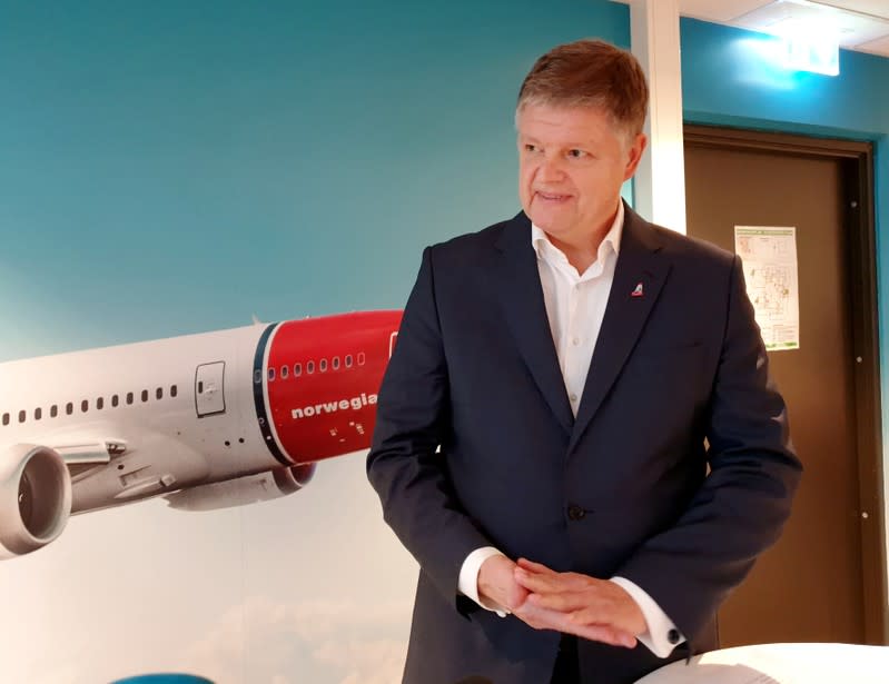 Norwegian Air CEO Schram speaks to media in Oslo