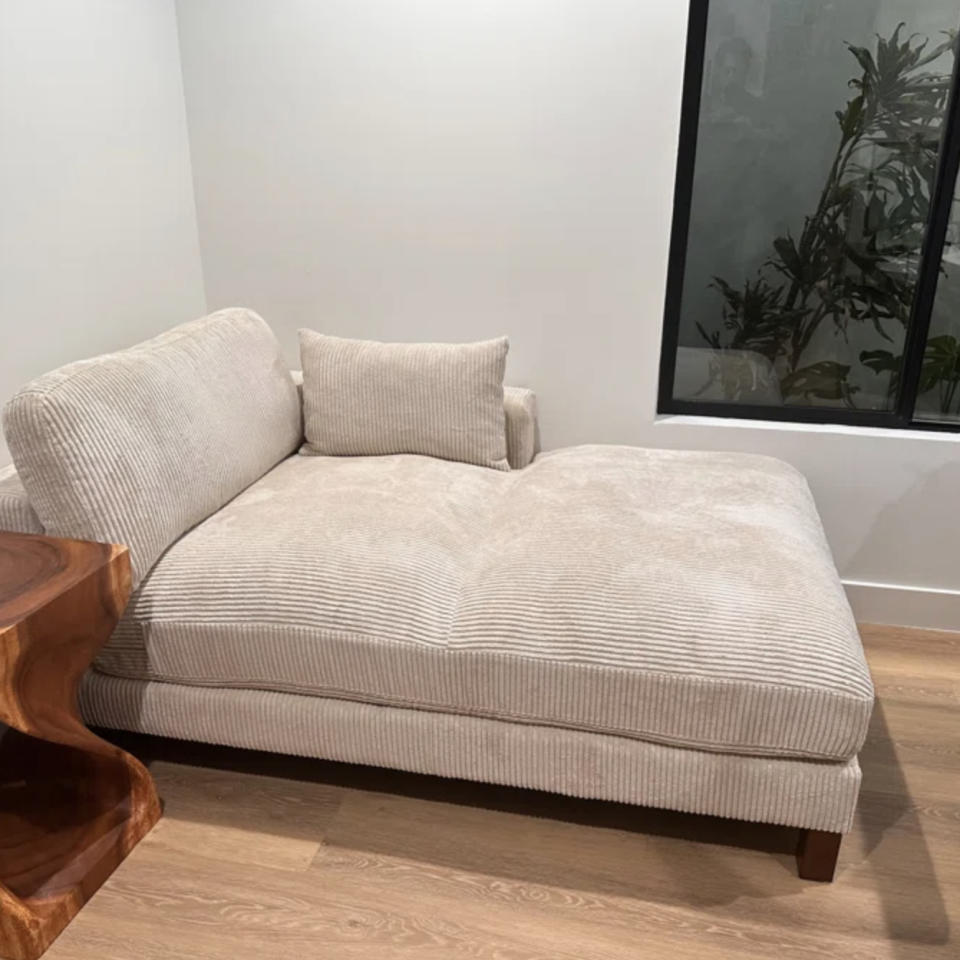 A reviewer's corduroy chaise lounge