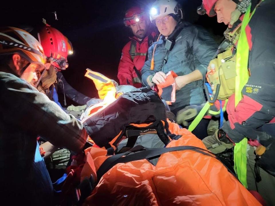 Rescuers examined a hiker on March 26, 2023, after the hiker became stranded on Organ Mountian the evening before.