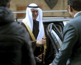 Prince Abdulaziz bin Salman Al-Saud, Minister of Energy of Saudi Arabia, arrives for a meeting of the Organization of the Petroleum Exporting Countries, OPEC, at their headquarters in Vienna, Austria, Thursday, March 5, 2020. (AP Photo/Ronald Zak)