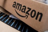 FILE PHOTO: Amazon boxes are seen stacked for delivery in the Manhattan borough of New York City