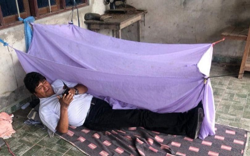 A picture from the twitter account of Bolivian ex-President Evo Morales of him showing how he spent his first night at an undisclosed placed after resigning - AFP