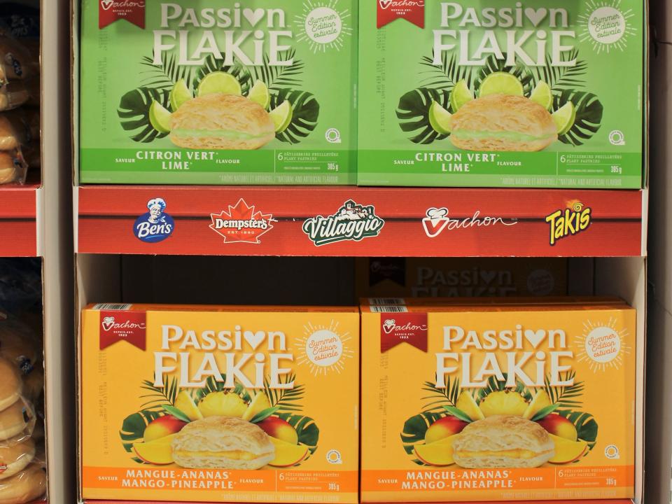 Boxes of Passion Flakies on display at grocery store