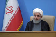 In this photo released by the official website of the office of the Iranian Presidency, President Hassan Rouhani attends a meeting with the Health Ministry officials, in Tehran, Iran, Tuesday, June 25, 2019. Iran on Tuesday sharply criticized new U.S. sanctions targeting the Islamic Republic's supreme leader and other top officials, saying the measures spell the "permanent closure" for diplomacy between the two nations. For his part, Iran's president described the White House as "afflicted by mental retardation." (Iranian Presidency Office via AP)