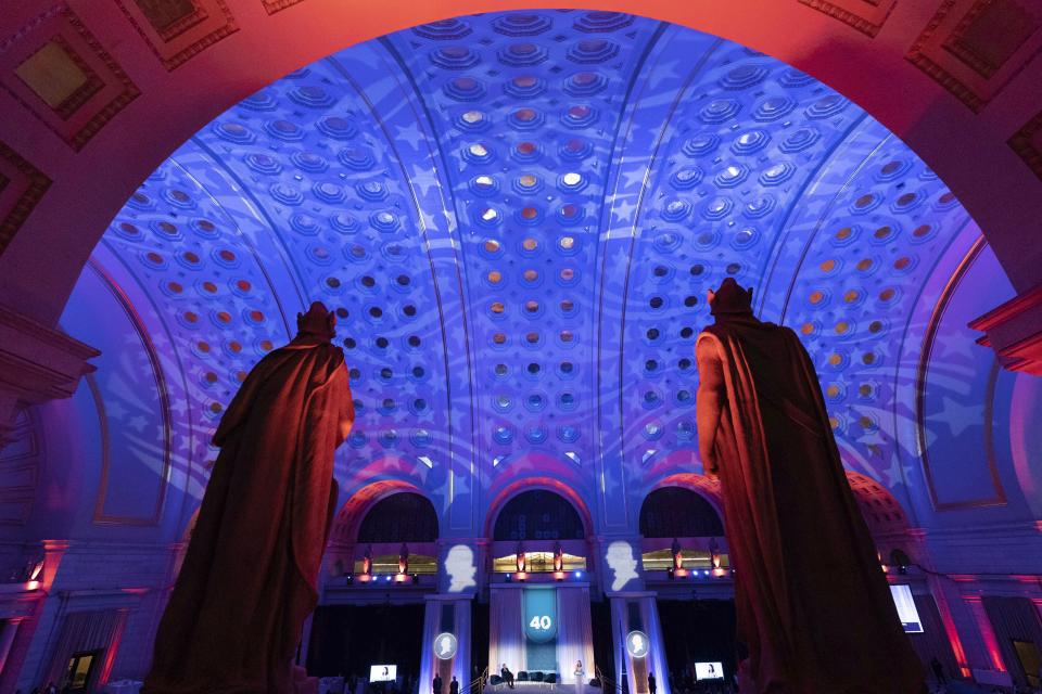 Supreme Court Associate Justice Amy Coney Barrett speaks during the Federalist Society's 40th Anniversary dinner at Union Station in Washington, Monday, Nov. 10, 2022. ( AP Photo/Jose Luis Magana)