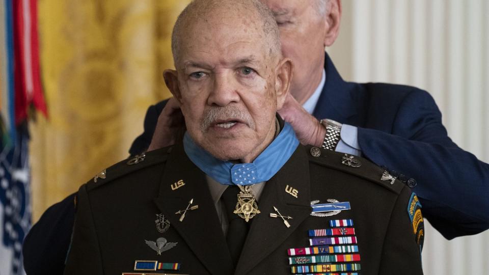 President Joe Biden awards the Medal of Honor to retired Army Col. Paris Davis for his heroism during the Vietnam War, in the East Room of the White House, Friday, March 3, 2023, in Washington. (Evan Vucci/AP)