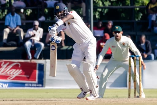 Angelo Mathews top-scored for Sri Lanka with 92 not out on the third day against Zimbabwe in Harare