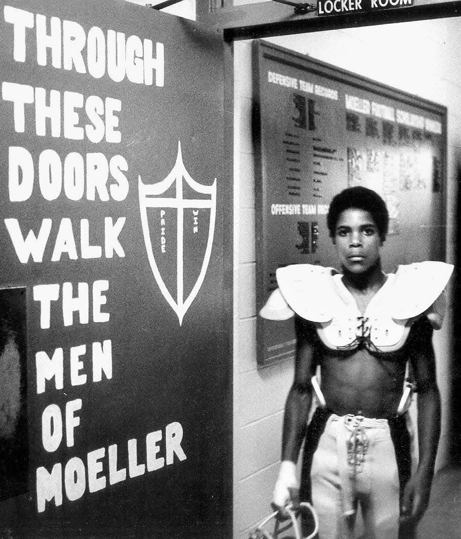 Barry Larkin walks through the doors of Moeller High School's locker room in 1978.