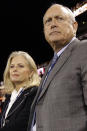 FILE - Texas Rangers president Nolan Ryan and wife Ruth watch during the seventh inning of Game 1 of baseball's World Series against the San Francisco Giants, Wednesday, Oct. 27, 2010, in San Francisco. Hall of Fame pitcher Nolan Ryan is the subject of a new documentary. (AP Photo/David J. Phillip, File)