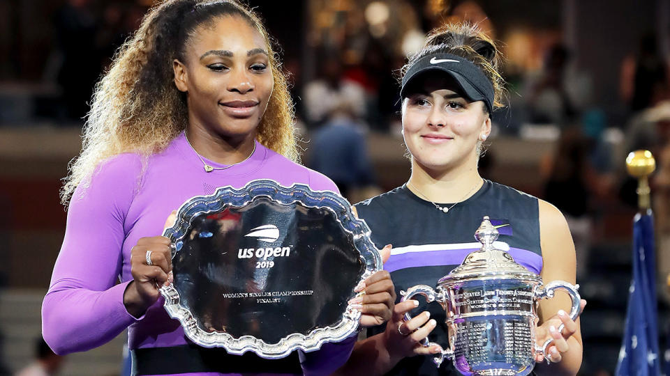 Bianca Andreescu and Serena Williams, pictured here after the 2019 US Open final.