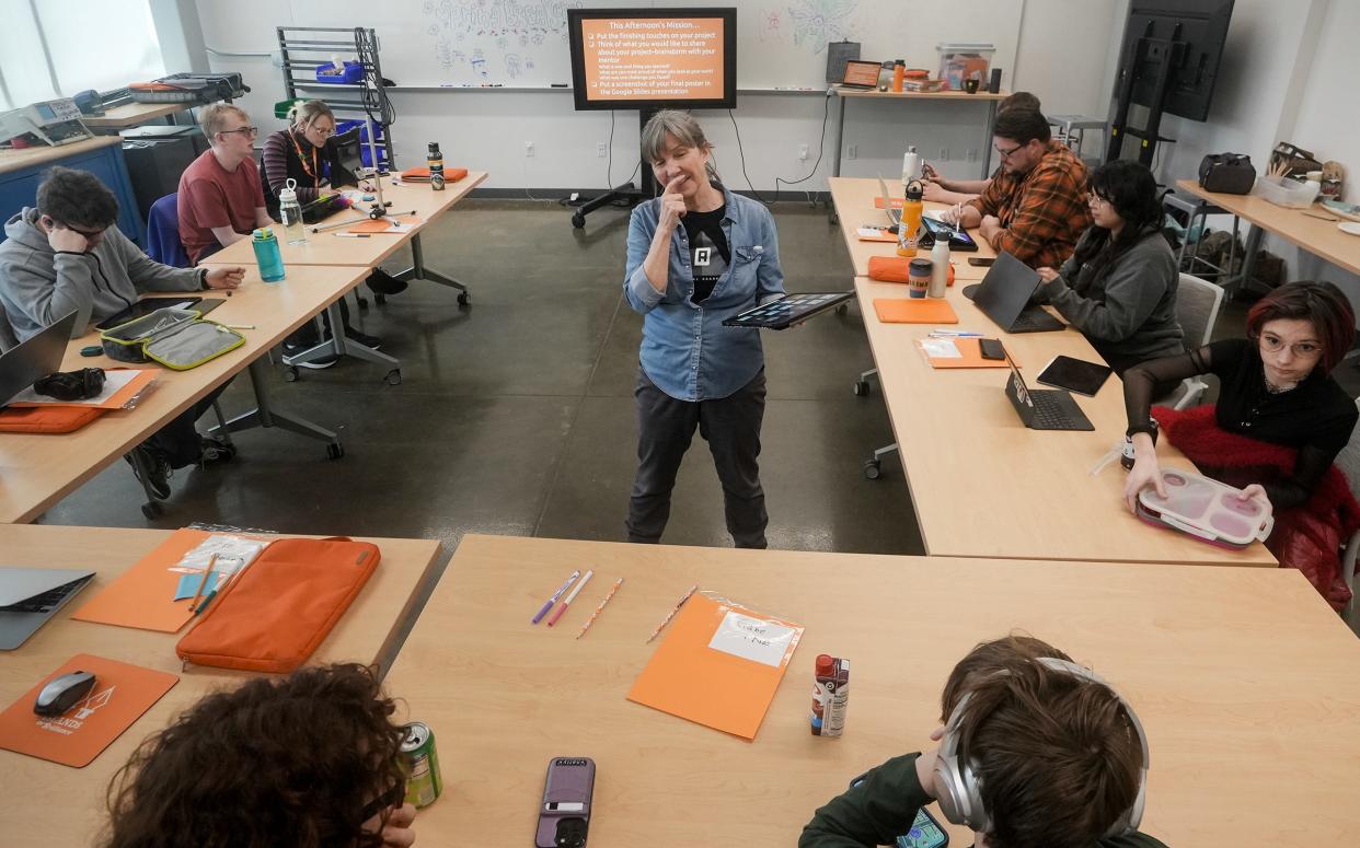 Margaret Fairbanks, co-founder and chief education officer of Islands of Brilliance, leads a workshop that allows autistic students to use technology to create art based around their special interests.