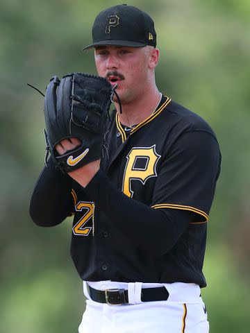 <p>Cliff Welch/Icon Sportswire/Getty</p> Pittsburgh Pirates pitcher Paul Skenes #23 during the MiLB Florida Complex League (rookie) regular season game between the FCL Twins and the FCL Pirates on August 10, 2023 at Pirate City in Bradenton, Florida.