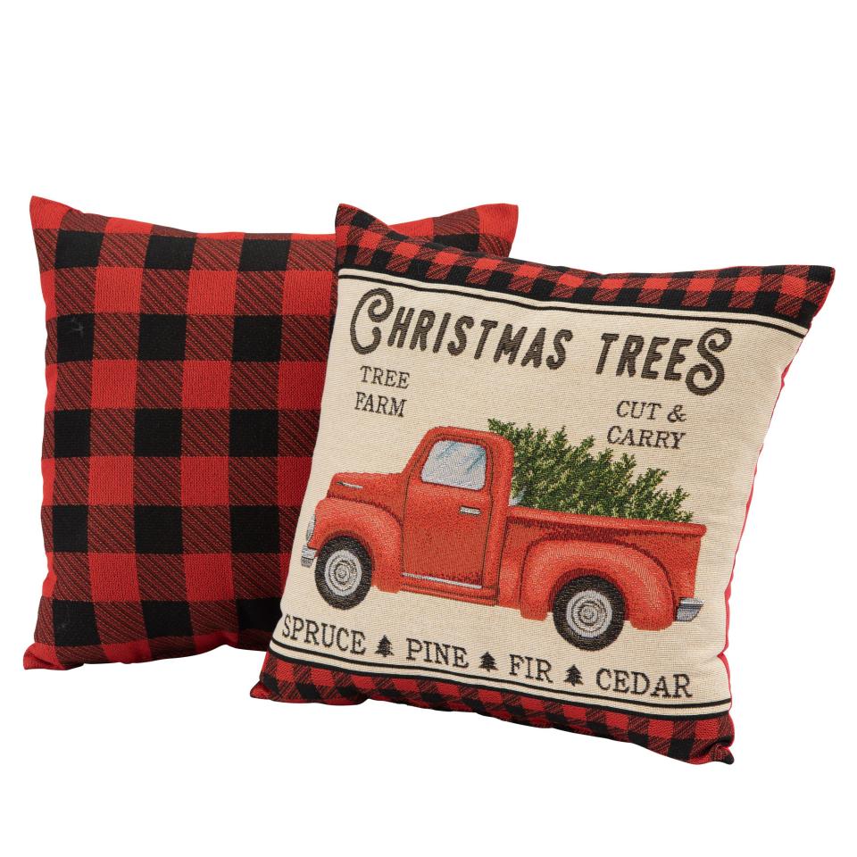 Holiday Truck Buffalo Check Decorative Throw Pillow Set (2-Pack)