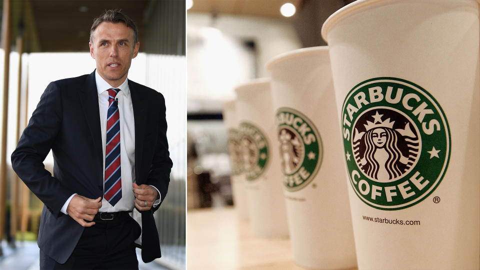 Phil Neville received a cheeky message with his Starbucks order.