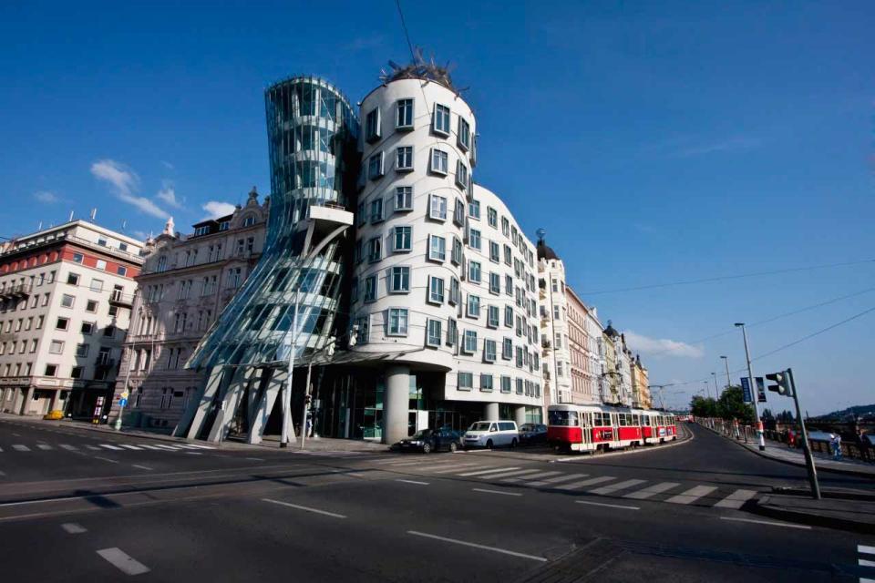 Prague’s Dancing House ('Tancíci Dum' in Czech), designed by Frank Gehry and Vlado Milunic, consists of two buildings, mimicking a couple dancing together. The design is often referred to as 'Ginger & Fred', after Ginger Rodgers and Fred Astaire, because of this. While the building mainly contains offices, it also houses a French restaurant called Celeste, one of the best-known in the city.