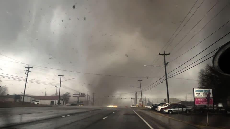 A tornado passes in front of storm chasers in Clarksville, Tennessee, last Saturday. - SCV/Connor Healey & Summer Ashley
