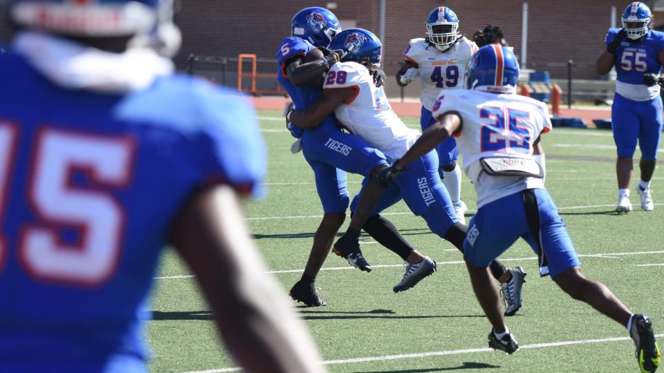 The action was hot and heavy during Savannah State's intra squad scrimmage Saturday.
