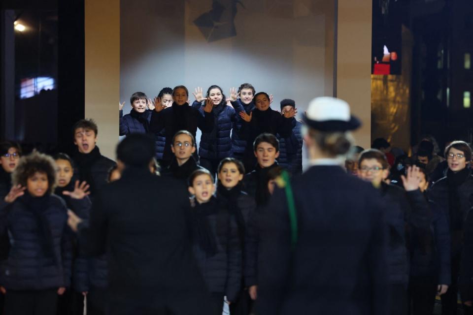 Children perform during a ceremony dedicated to Josephine Baker.