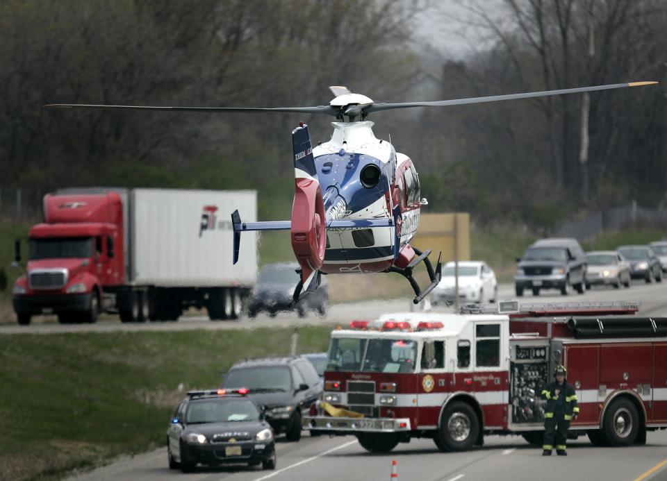 A multi-vehicle crash involving two semi-trailers in the south bound lane of U.S. 41 at the Richmond St. overpass in Appleton, WI. on Wednesday May 11, 2011.