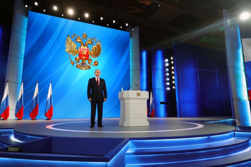 Russian President Putin delivers his address to the Federal Assembly in Moscow