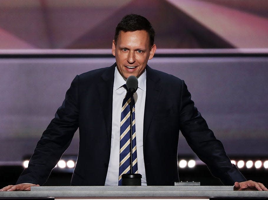 Thiel bei seiner Rede auf dem Parteitag der Republikaner im Jahr 2016. Er spendete rund 1,2 Millionen Euro für Trumps Wahlkampf 2016. - Copyright: Alex Wong/Getty