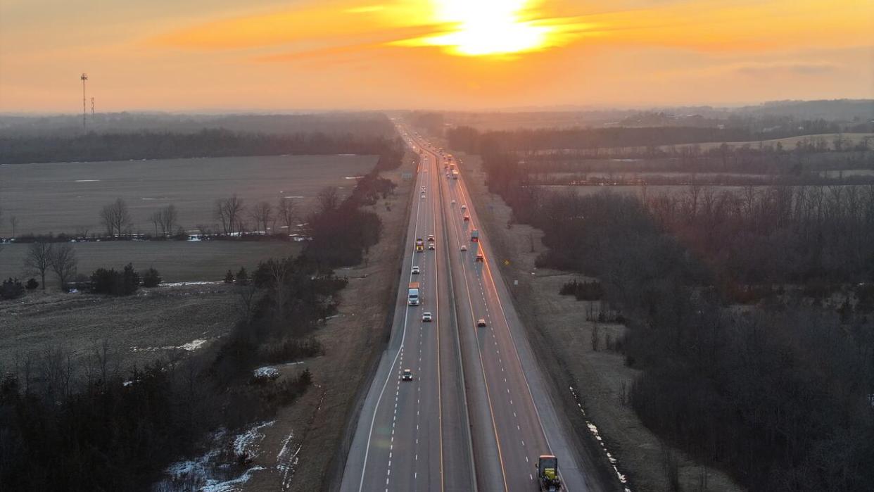 A section of Highway 401 near Belleville, Ont., is seen stretching toward the horizon in February.  (Patrick Morrell/CBC - image credit)