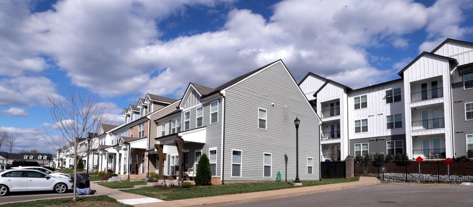 The Citizen House Spring Hill Apartments over see townhomes on Wind Gap Drive on Thursday, April 4, 2024, in Maury County, Tenn.