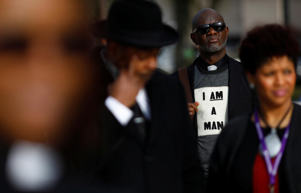 <p>Attendees are seen during a silent march and rally on the National Mall to mark the 50th anniversary of the assassination of slain civil rights leader Rev. Martin Luther King Jr. in Washington, April 4, 2018. (Photo: Eric Thayer/Reuters) </p>