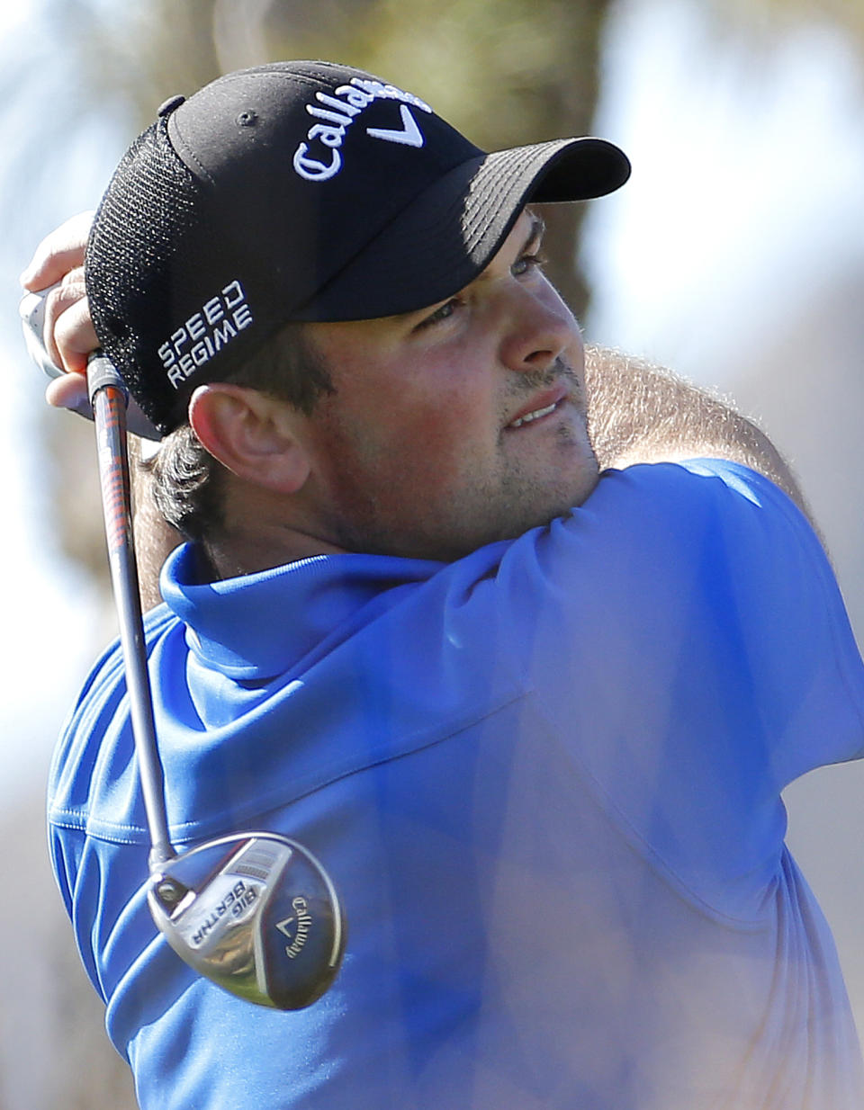 Patrick Reed hits from the ninth tee during the third round of the Humana Challenge PGA golf tournament on the Nicklaus Private course at PGA West, Saturday, Jan. 18, 2014, in La Quinta, Calif. Reed shot a 9-under par for the third day in a row and is 27-under par going into the final round. (AP Photo/Matt York)