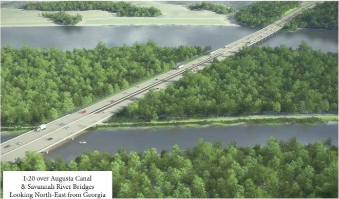 A rendering of the I-20 bridge project over the Augusta Canal and Savannah River Bridges.