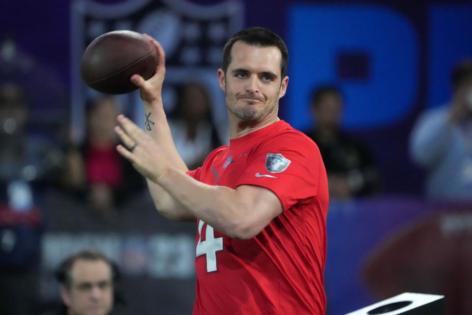Derek Carr throws the ball during the Pro Bowl Skills competition at the Intermountain Healthcare Performance Facility.