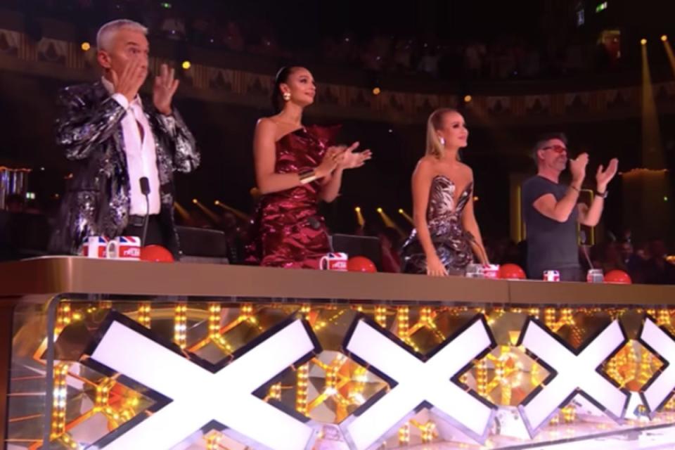 Britain’s Got Talent judges Bruno Tonioli, Alesha Dixon, Amanda Holden and Simon Cowell give Sydnie Christmas standing ovation (ITV / screengrab)