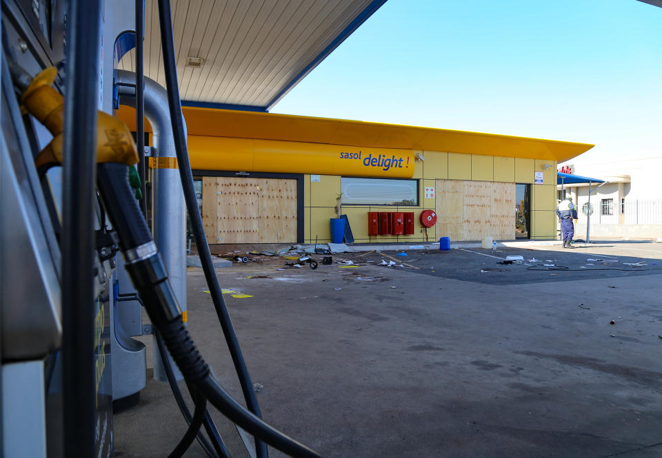 Image: A gas station outside the Ridge shopping center in Durban, South Africa was looted during riots last week. (Linda Givetash / NBC News)