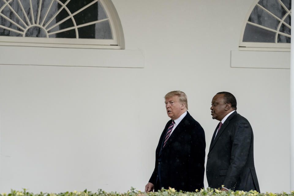 El presidente de Kenia, Uhuru Kenyatta, se reúne con el presidente Donald Trump en la Casa Blanca en Washington, el 6 de febrero de 2020. (Anna Moneymaker/The New York Times)