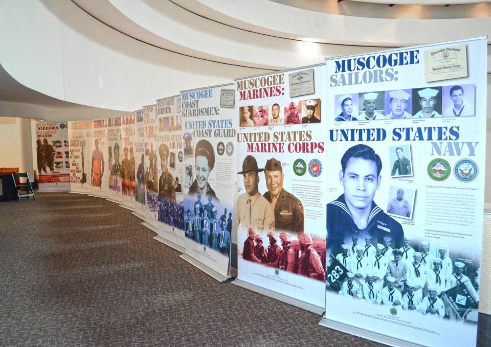 <span class="caption">A 2012 exhibition on Muscogee achievement at the Smithsonian Institute’s National Museum of the American Indian.</span> <span class="attribution"><a class="link " href="https://flic.kr/p/dusjD1" rel="nofollow noopener" target="_blank" data-ylk="slk:Tim Evanson/flickr;elm:context_link;itc:0;sec:content-canvas">Tim Evanson/flickr</a>, <a class="link " href="http://creativecommons.org/licenses/by/4.0/" rel="nofollow noopener" target="_blank" data-ylk="slk:CC BY;elm:context_link;itc:0;sec:content-canvas">CC BY</a></span>