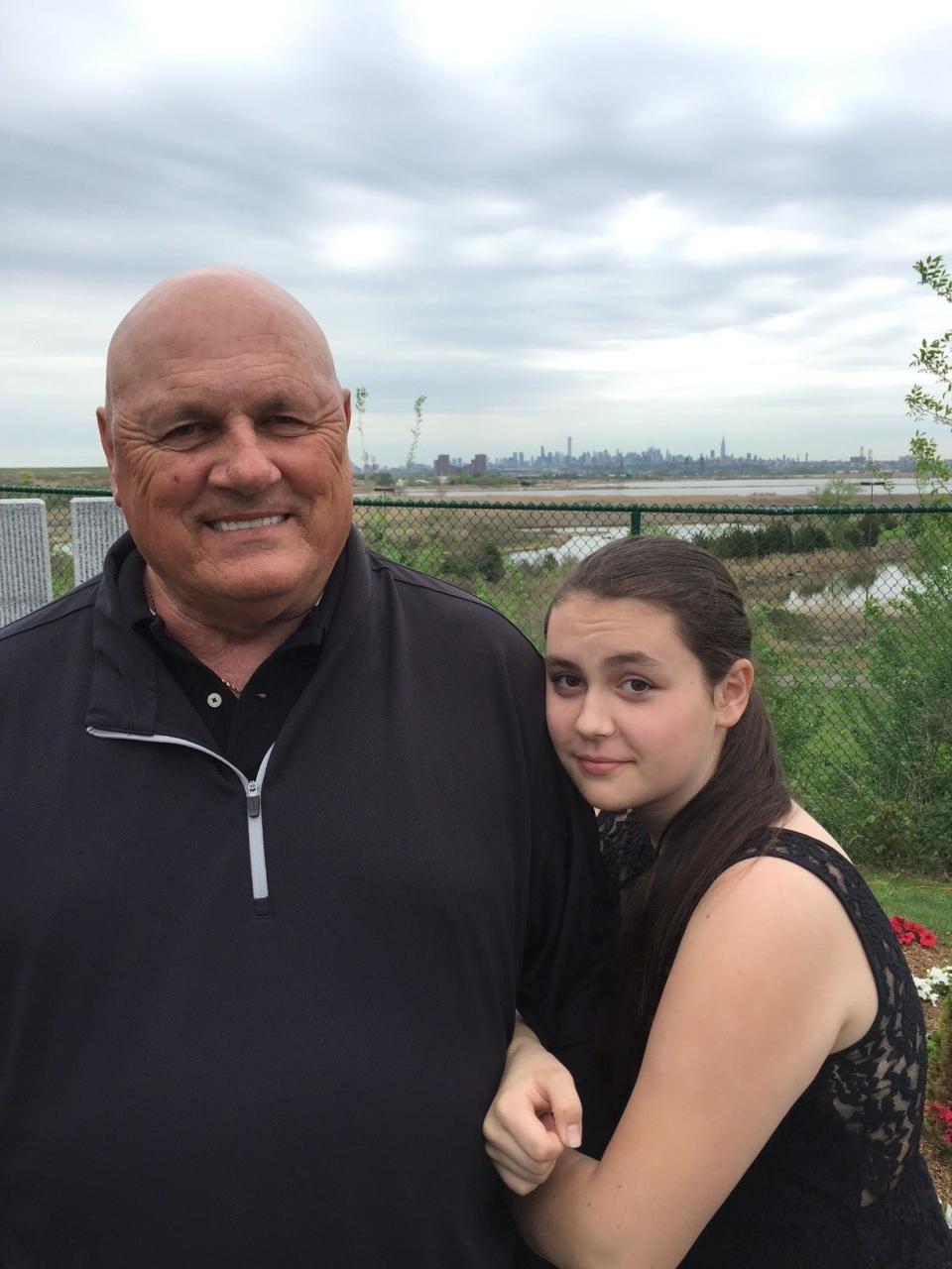 Joe Zadroga with his granddaughter Tyler Ann in 2015 at the North Arlington sports complex named after his son and Tyler Ann's father, James Zadroga.